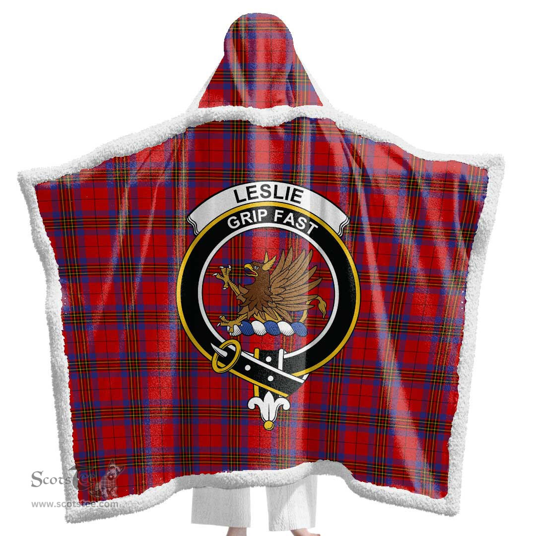 ScotsTee Shop Scottish Leslie Modern Clan Crest Tartan Sherpa Hooded Blanket Wearable Cuddle Throw Warm Cozy
