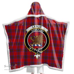 ScotsTee Shop Scottish Leslie Modern Clan Crest Tartan Sherpa Hooded Blanket Wearable Cuddle Throw Warm Cozy