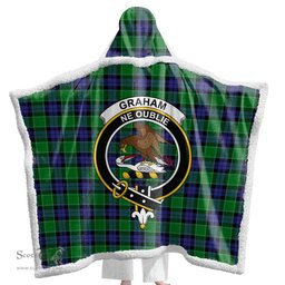 ScotsTee Shop Scottish Graham of Menteith Modern Clan Crest Tartan Sherpa Hooded Blanket Wearable Cuddle Throw Warm Cozy