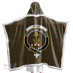 ScotsTee Shop Scottish Gray Clan Crest Tartan Sherpa Hooded Blanket Wearable Cuddle Throw Warm Cozy