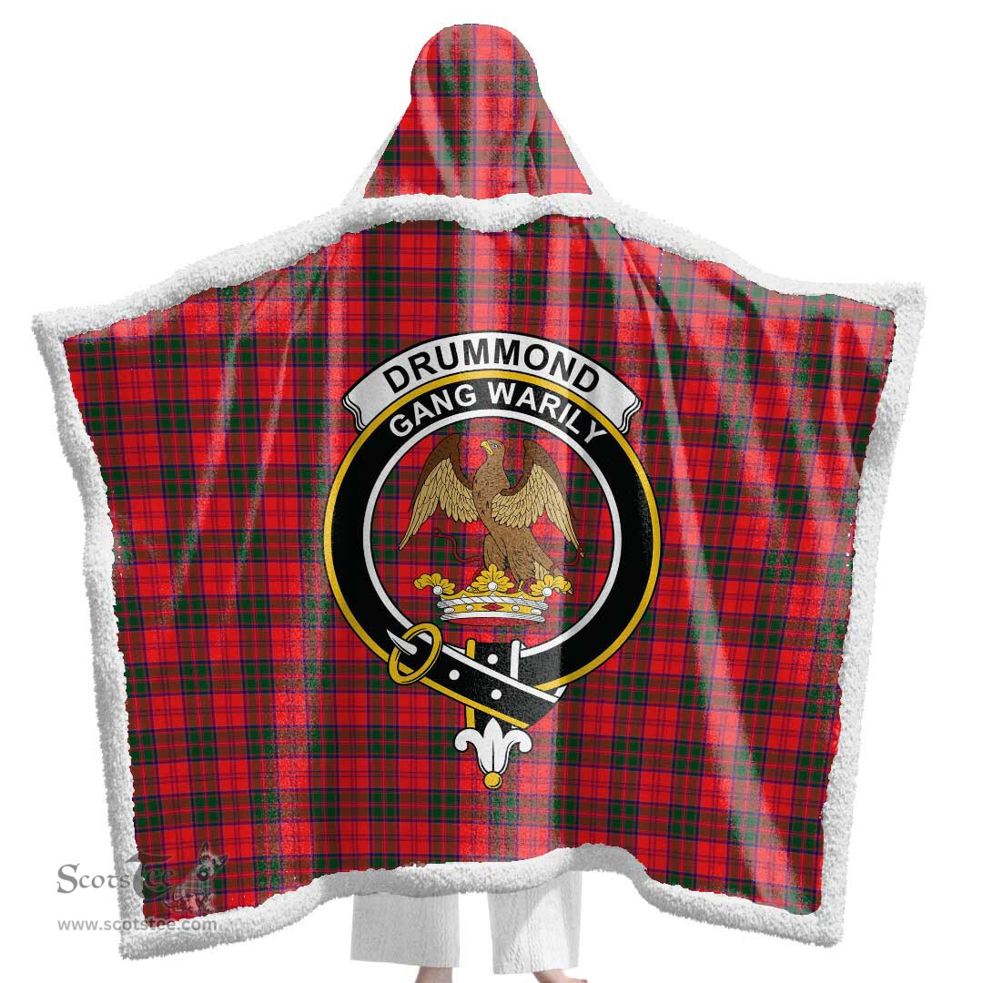 ScotsTee Shop Scottish Drummond Modern Clan Crest Tartan Sherpa Hooded Blanket Wearable Cuddle Throw Warm Cozy