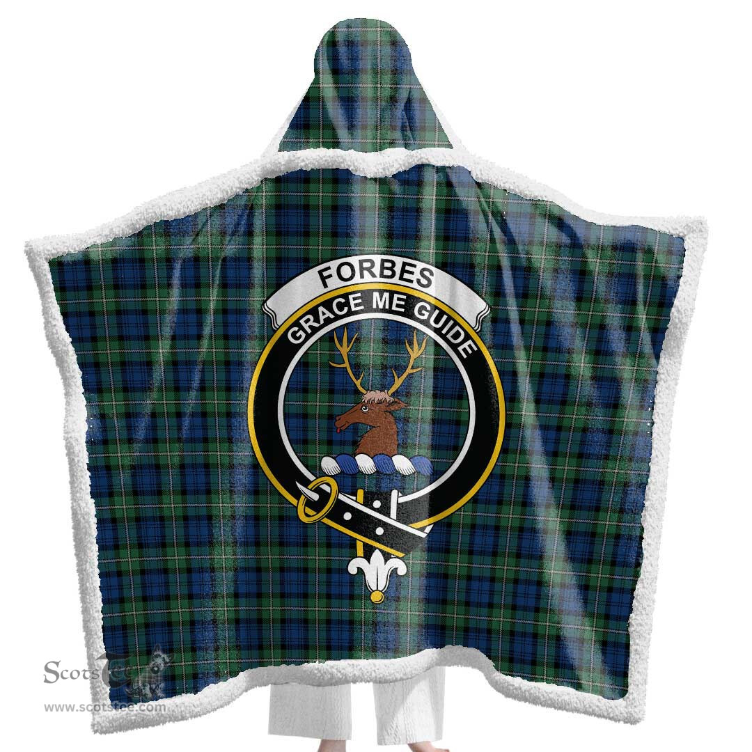 ScotsTee Shop Scottish Forbes Ancient Clan Crest Tartan Sherpa Hooded Blanket Wearable Cuddle Throw Warm Cozy