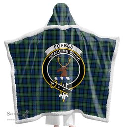 ScotsTee Shop Scottish Forbes Ancient Clan Crest Tartan Sherpa Hooded Blanket Wearable Cuddle Throw Warm Cozy
