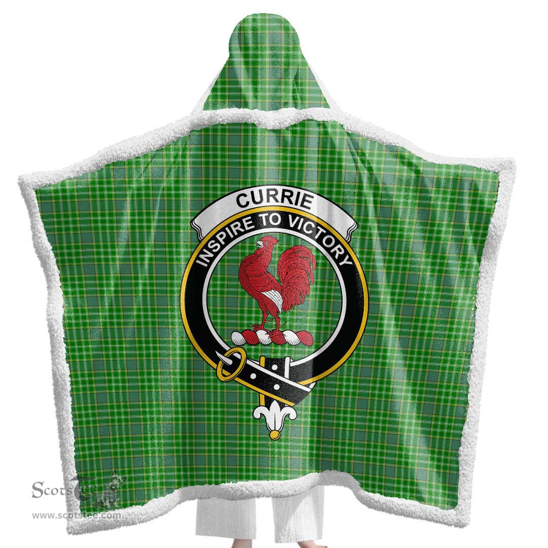 ScotsTee Shop Scottish Currie Clan Crest Tartan Sherpa Hooded Blanket Wearable Cuddle Throw Warm Cozy