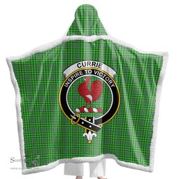 ScotsTee Shop Scottish Currie Clan Crest Tartan Sherpa Hooded Blanket Wearable Cuddle Throw Warm Cozy