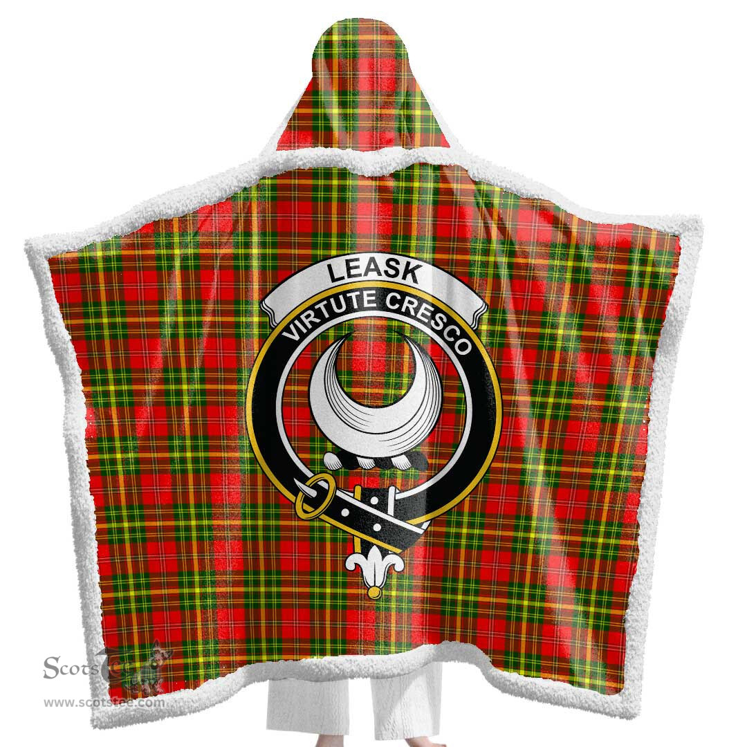 ScotsTee Shop Scottish Leask Clan Crest Tartan Sherpa Hooded Blanket Wearable Cuddle Throw Warm Cozy