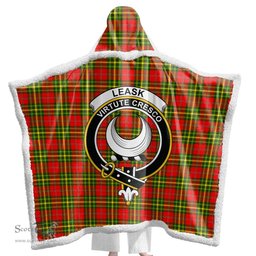 ScotsTee Shop Scottish Leask Clan Crest Tartan Sherpa Hooded Blanket Wearable Cuddle Throw Warm Cozy