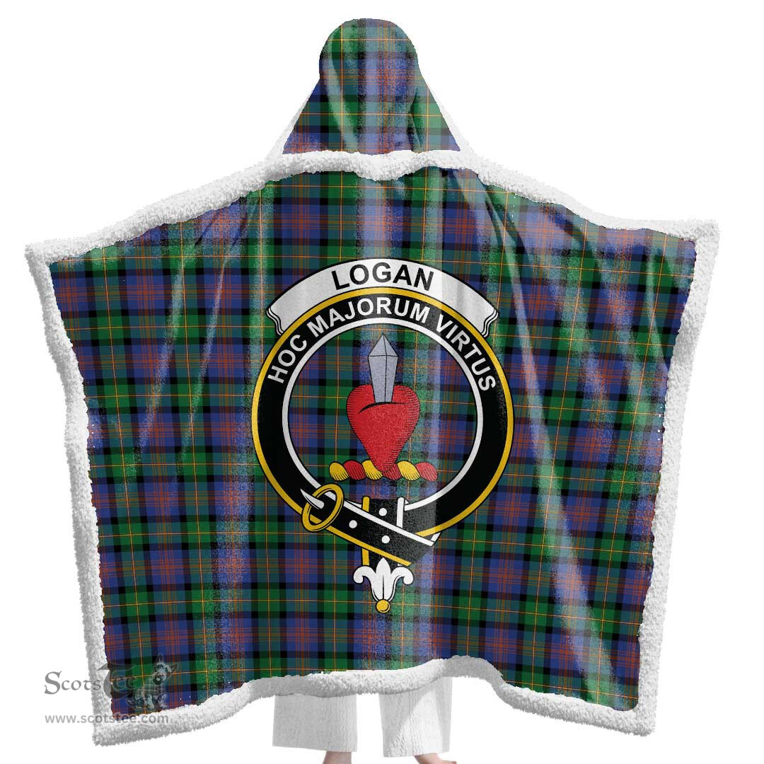 ScotsTee Shop Scottish Logan Ancient Clan Crest Tartan Sherpa Hooded Blanket Wearable Cuddle Throw Warm Cozy