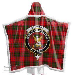 ScotsTee Shop Scottish Stewart of Appin Modern Clan Crest Tartan Sherpa Hooded Blanket Wearable Cuddle Throw Warm Cozy