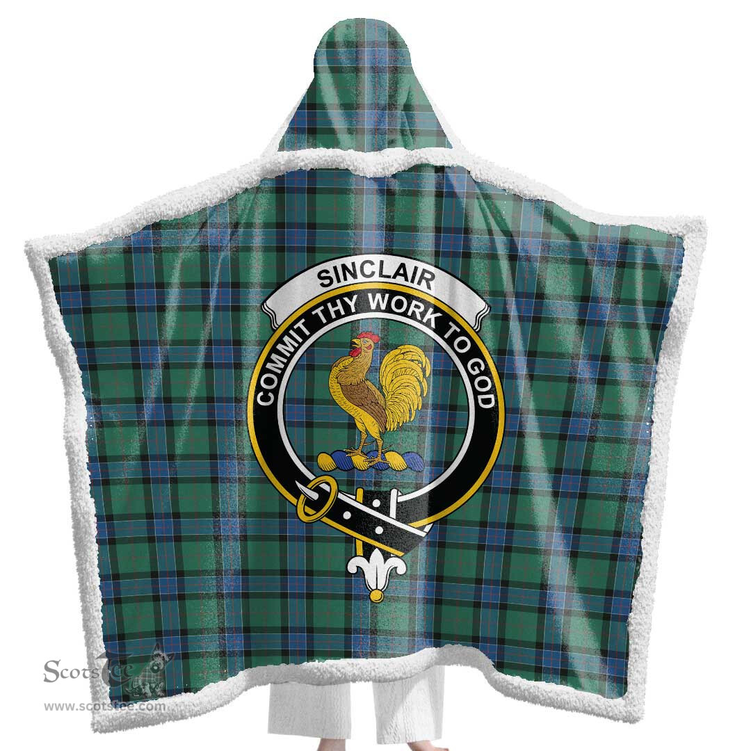 ScotsTee Shop Scottish Sinclair Hunting Ancient Clan Crest Tartan Sherpa Hooded Blanket Wearable Cuddle Throw Warm Cozy