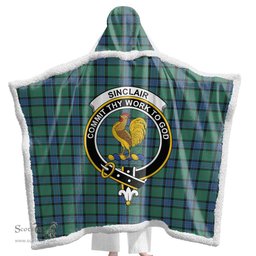 ScotsTee Shop Scottish Sinclair Hunting Ancient Clan Crest Tartan Sherpa Hooded Blanket Wearable Cuddle Throw Warm Cozy