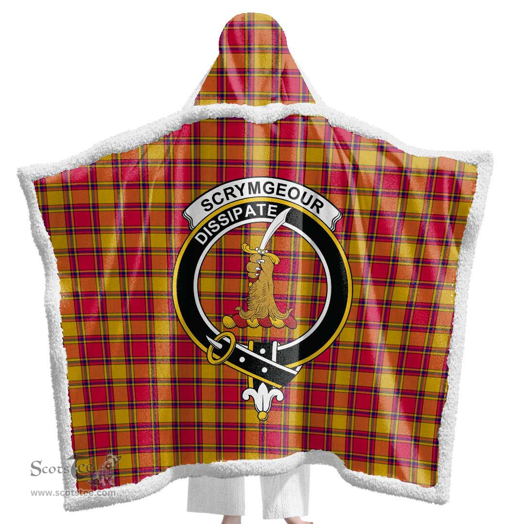 ScotsTee Shop Scottish Scrymgeour Clan Crest Tartan Sherpa Hooded Blanket Wearable Cuddle Throw Warm Cozy