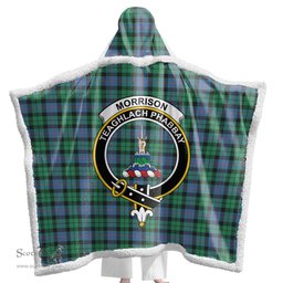 ScotsTee Shop Scottish Morrison Ancient Clan Crest Tartan Sherpa Hooded Blanket Wearable Cuddle Throw Warm Cozy