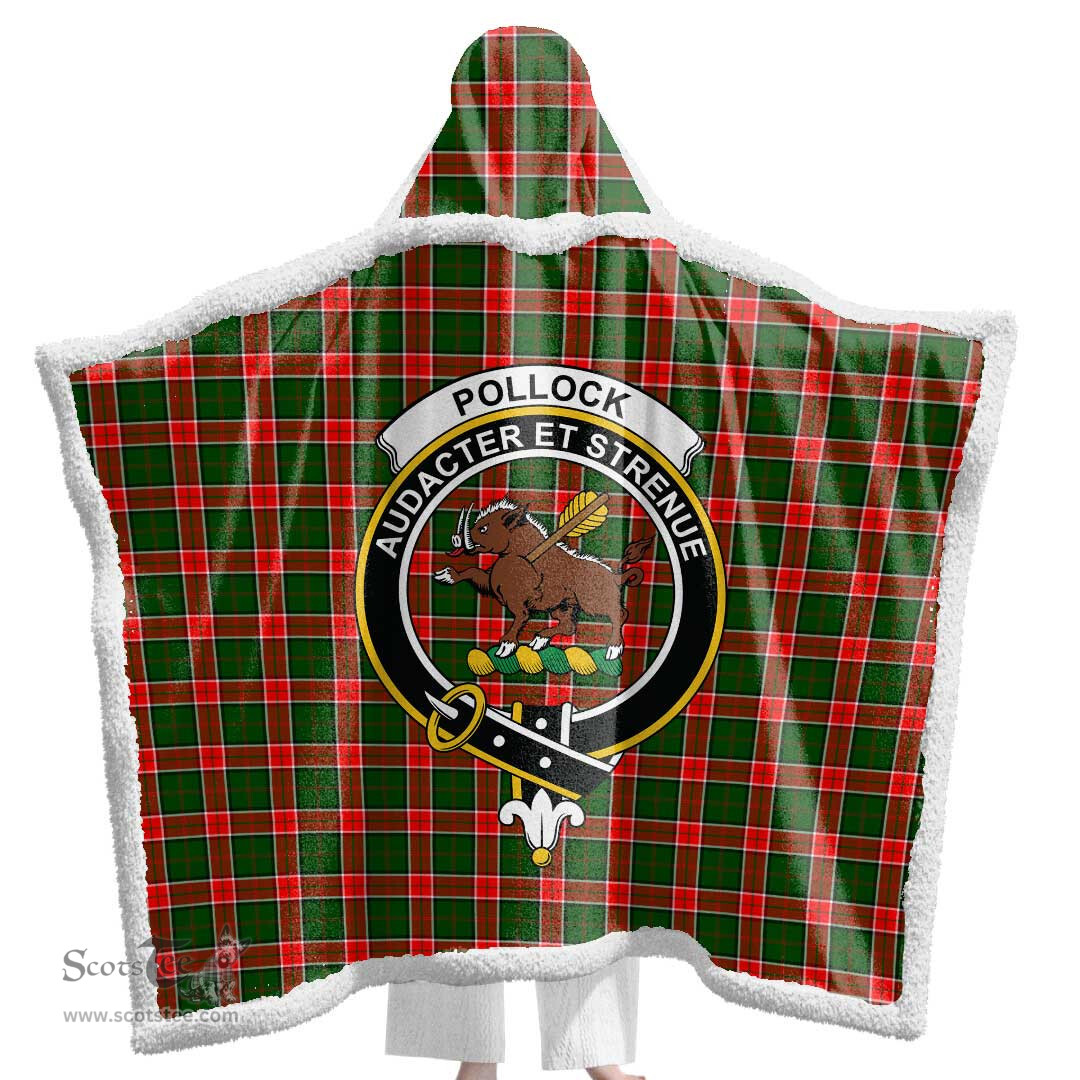 ScotsTee Shop Scottish Pollock Modern Clan Crest Tartan Sherpa Hooded Blanket Wearable Cuddle Throw Warm Cozy