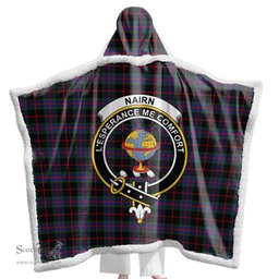 ScotsTee Shop Scottish Nairn Clan Crest Tartan Sherpa Hooded Blanket Wearable Cuddle Throw Warm Cozy