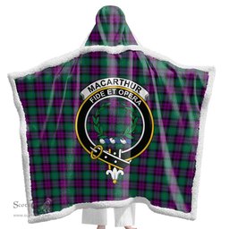 ScotsTee Shop Scottish MacArthur - Milton Clan Crest Tartan Sherpa Hooded Blanket Wearable Cuddle Throw Warm Cozy