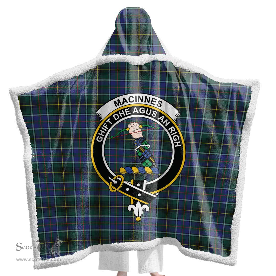 ScotsTee Shop Scottish MacInnes Modern Clan Crest Tartan Sherpa Hooded Blanket Wearable Cuddle Throw Warm Cozy