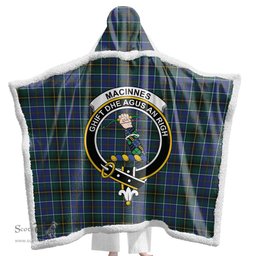 ScotsTee Shop Scottish MacInnes Modern Clan Crest Tartan Sherpa Hooded Blanket Wearable Cuddle Throw Warm Cozy