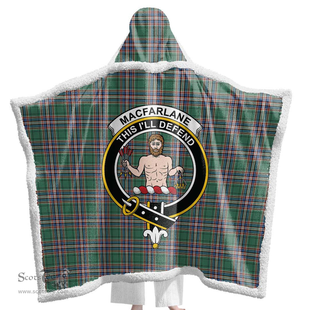 ScotsTee Shop Scottish MacFarlane Hunting Ancient Clan Crest Tartan Sherpa Hooded Blanket Wearable Cuddle Throw Warm Cozy
