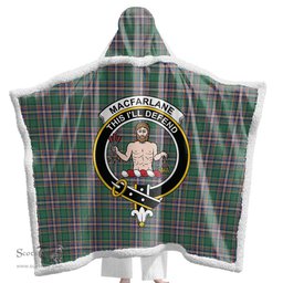 ScotsTee Shop Scottish MacFarlane Hunting Ancient Clan Crest Tartan Sherpa Hooded Blanket Wearable Cuddle Throw Warm Cozy
