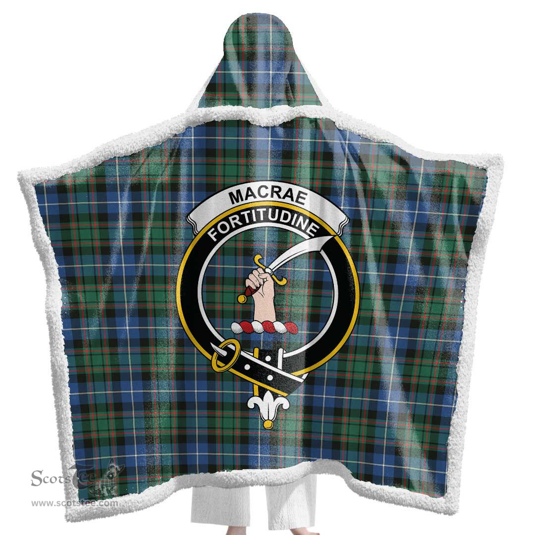 ScotsTee Shop Scottish MacRae Hunting Ancient Clan Crest Tartan Sherpa Hooded Blanket Wearable Cuddle Throw Warm Cozy