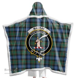 ScotsTee Shop Scottish MacRae Hunting Ancient Clan Crest Tartan Sherpa Hooded Blanket Wearable Cuddle Throw Warm Cozy