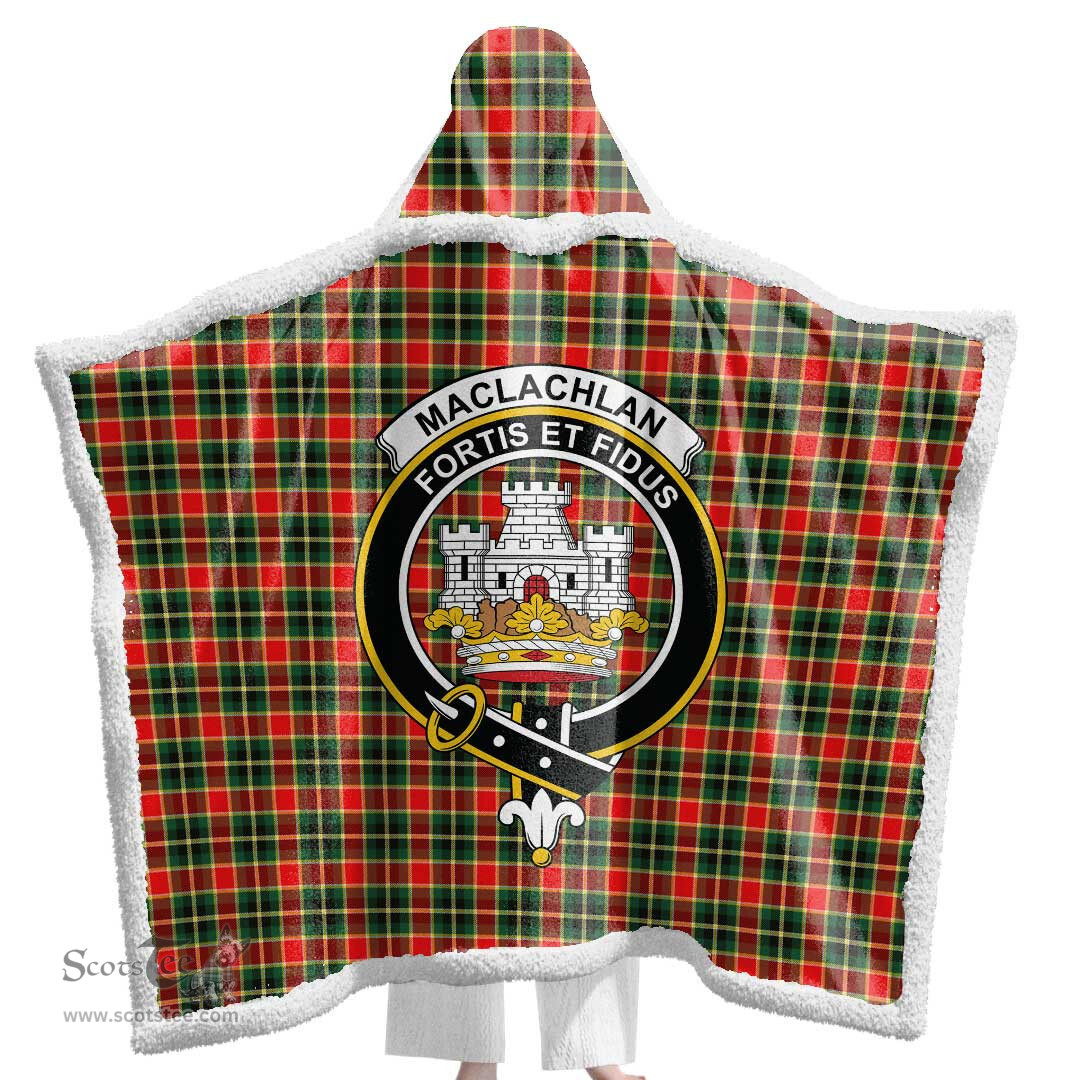 ScotsTee Shop Scottish MacLachlan Hunting Modern Clan Crest Tartan Sherpa Hooded Blanket Wearable Cuddle Throw Warm Cozy