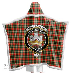 ScotsTee Shop Scottish MacLachlan Hunting Modern Clan Crest Tartan Sherpa Hooded Blanket Wearable Cuddle Throw Warm Cozy