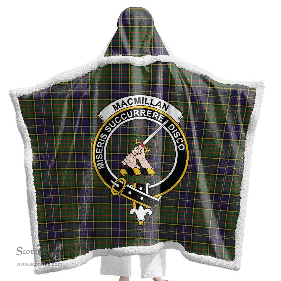 ScotsTee Shop Scottish MacMillan Hunting Modern Clan Crest Tartan Sherpa Hooded Blanket Wearable Cuddle Throw Warm Cozy