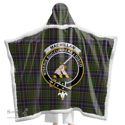 ScotsTee Shop Scottish MacMillan Hunting Modern Clan Crest Tartan Sherpa Hooded Blanket Wearable Cuddle Throw Warm Cozy