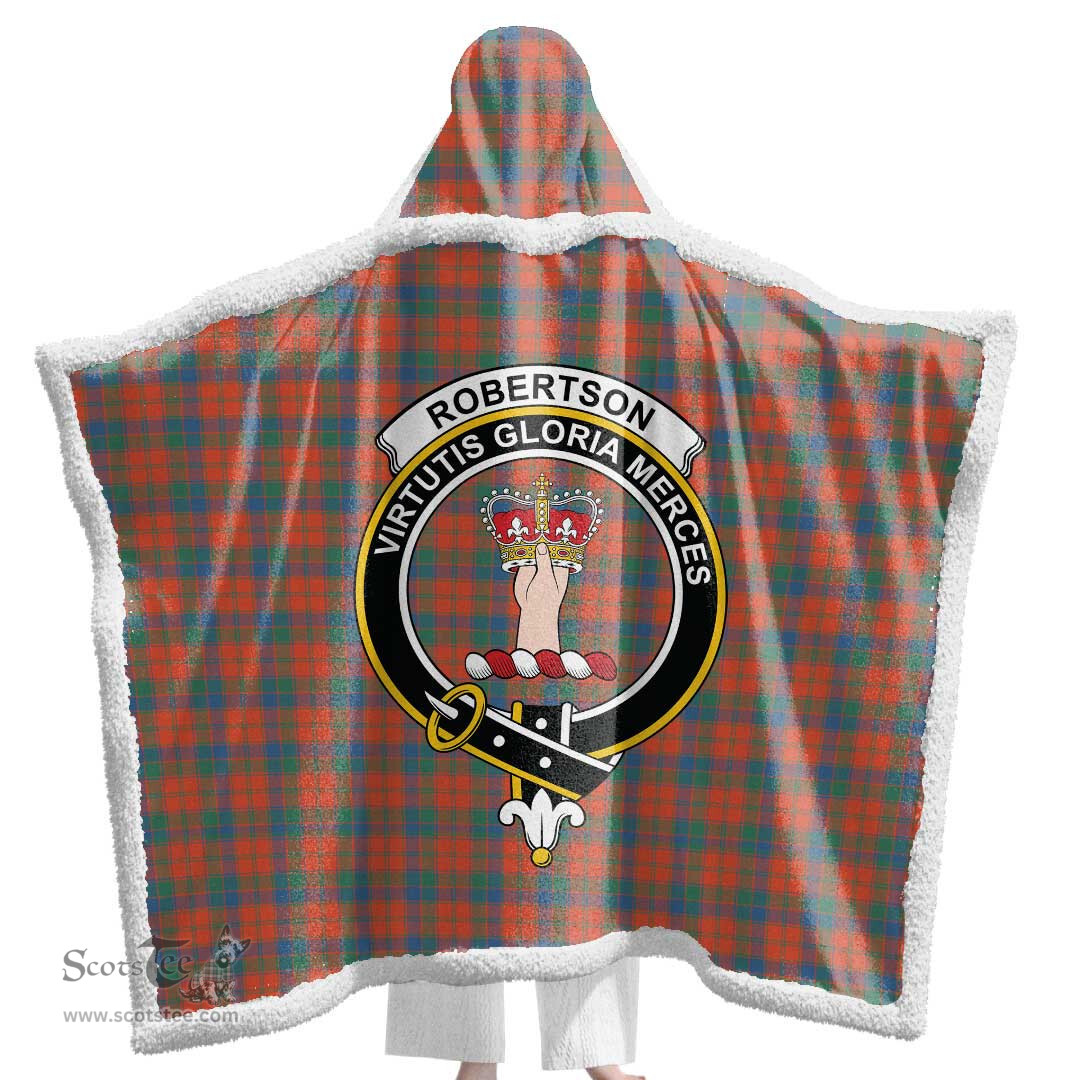ScotsTee Shop Scottish Robertson Ancient Clan Crest Tartan Sherpa Hooded Blanket Wearable Cuddle Throw Warm Cozy