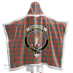 ScotsTee Shop Scottish Robertson Ancient Clan Crest Tartan Sherpa Hooded Blanket Wearable Cuddle Throw Warm Cozy
