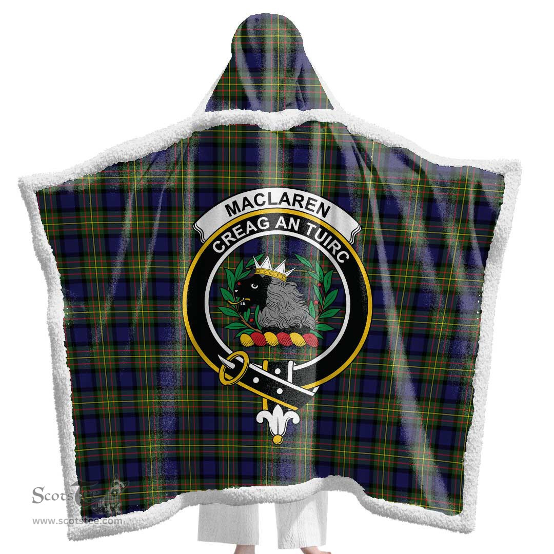 ScotsTee Shop Scottish MacLaren Modern Clan Crest Tartan Sherpa Hooded Blanket Wearable Cuddle Throw Warm Cozy
