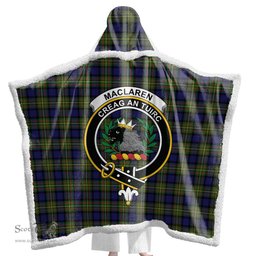 ScotsTee Shop Scottish MacLaren Modern Clan Crest Tartan Sherpa Hooded Blanket Wearable Cuddle Throw Warm Cozy
