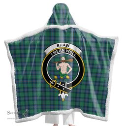 ScotsTee Shop Scottish Shaw Ancient Clan Crest Tartan Sherpa Hooded Blanket Wearable Cuddle Throw Warm Cozy