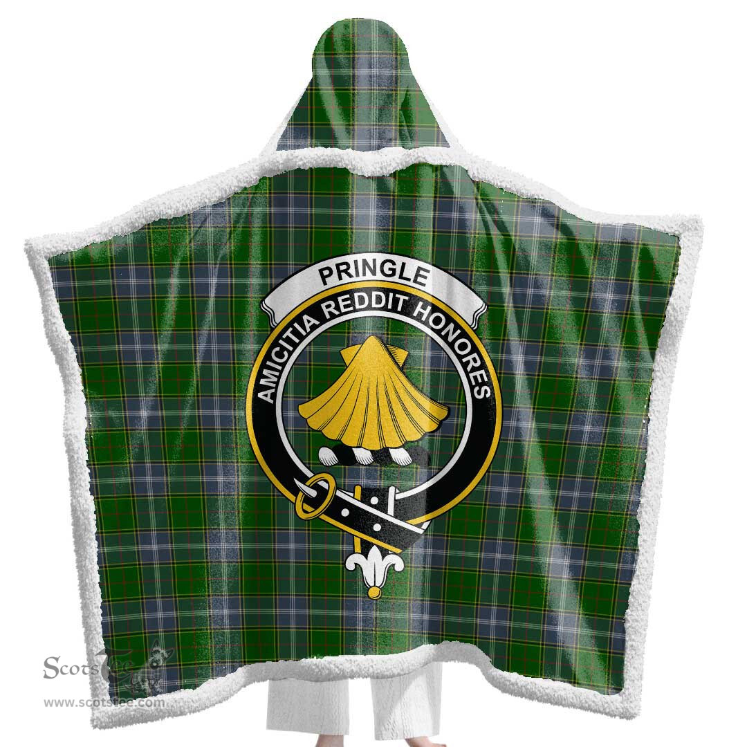 ScotsTee Shop Scottish Pringle Clan Crest Tartan Sherpa Hooded Blanket Wearable Cuddle Throw Warm Cozy