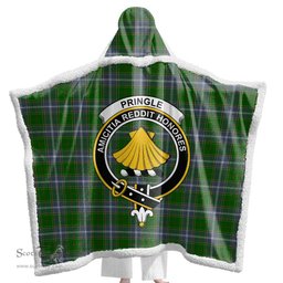 ScotsTee Shop Scottish Pringle Clan Crest Tartan Sherpa Hooded Blanket Wearable Cuddle Throw Warm Cozy