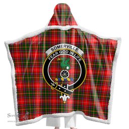ScotsTee Shop Scottish Somerville Modern Clan Crest Tartan Sherpa Hooded Blanket Wearable Cuddle Throw Warm Cozy