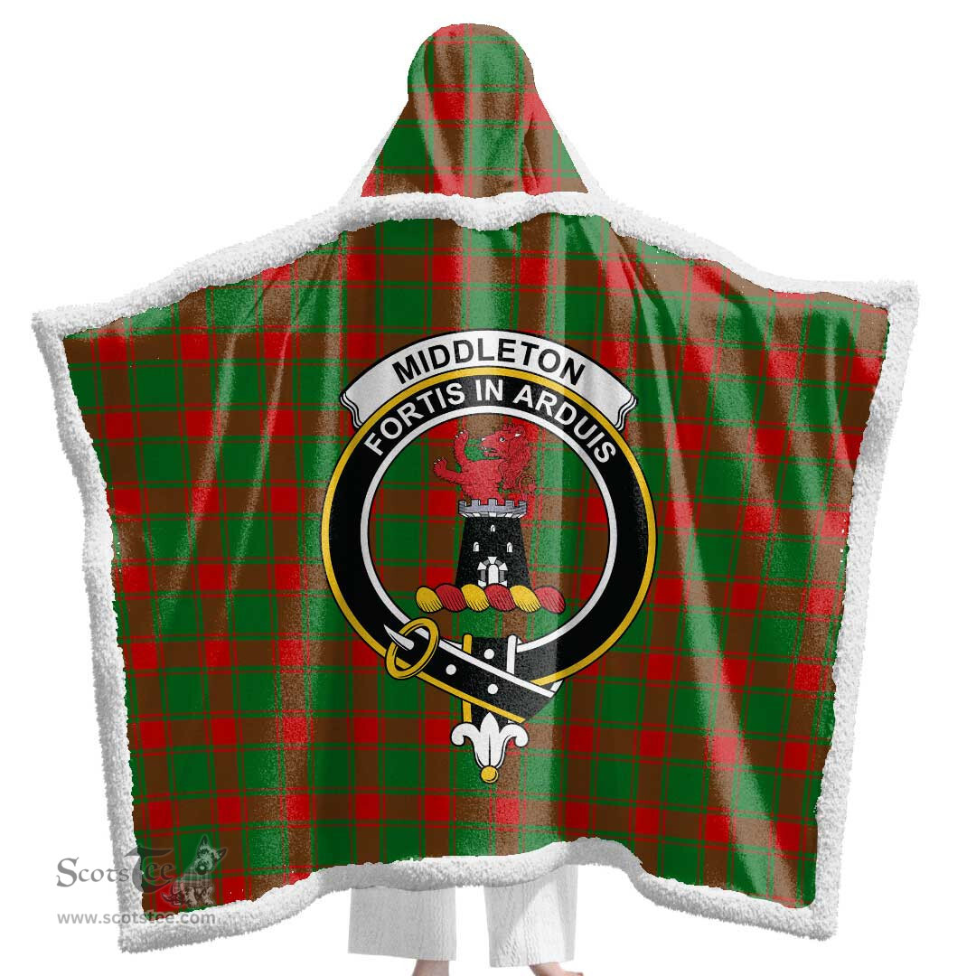 ScotsTee Shop Scottish Middleton Modern Clan Crest Tartan Sherpa Hooded Blanket Wearable Cuddle Throw Warm Cozy