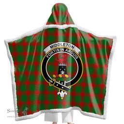 ScotsTee Shop Scottish Middleton Modern Clan Crest Tartan Sherpa Hooded Blanket Wearable Cuddle Throw Warm Cozy
