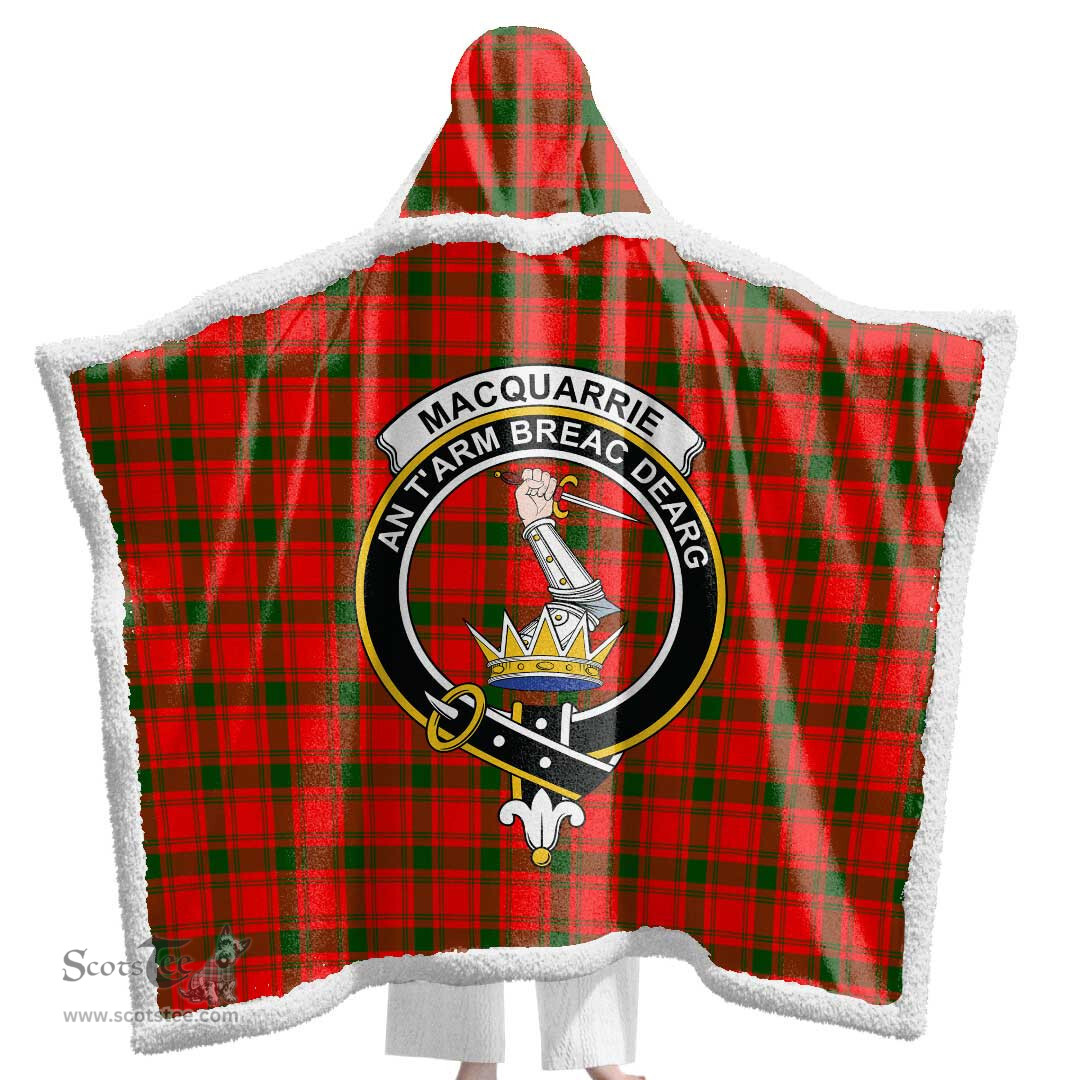ScotsTee Shop Scottish MacQuarrie Modern Clan Crest Tartan Sherpa Hooded Blanket Wearable Cuddle Throw Warm Cozy