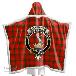 ScotsTee Shop Scottish MacQuarrie Modern Clan Crest Tartan Sherpa Hooded Blanket Wearable Cuddle Throw Warm Cozy