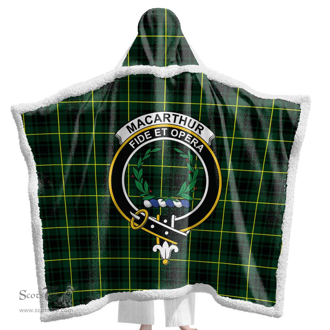 ScotsTee Shop Scottish MacArthur Modern Clan Crest Tartan Sherpa Hooded Blanket Wearable Cuddle Throw Warm Cozy
