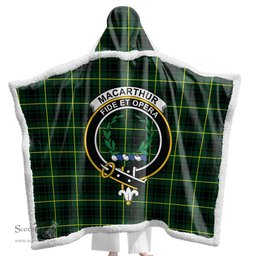 ScotsTee Shop Scottish MacArthur Modern Clan Crest Tartan Sherpa Hooded Blanket Wearable Cuddle Throw Warm Cozy