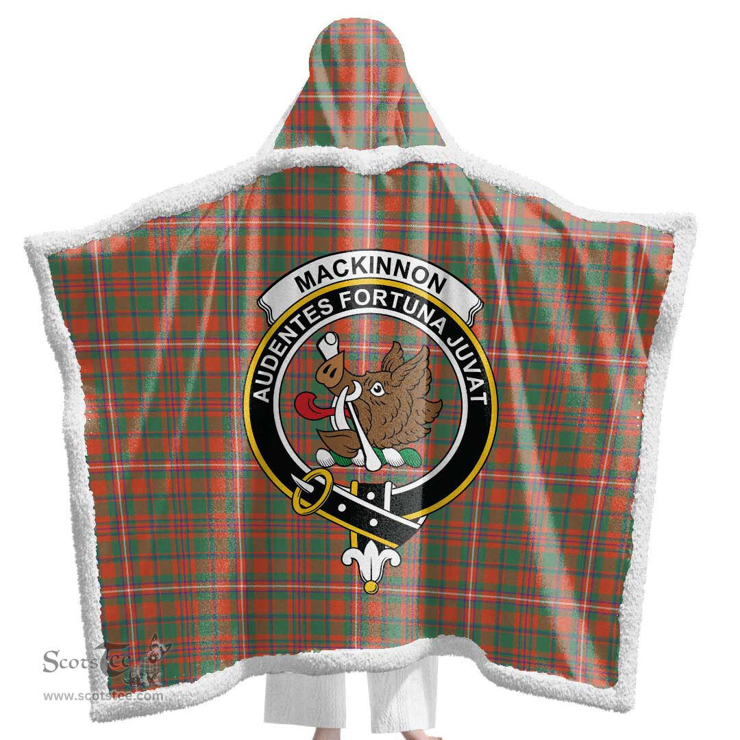 ScotsTee Shop Scottish MacKinnon Ancient Clan Crest Tartan Sherpa Hooded Blanket Wearable Cuddle Throw Warm Cozy