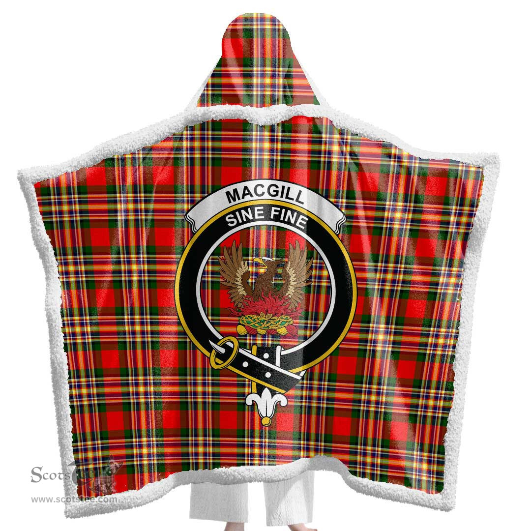 ScotsTee Shop Scottish MacGill Modern Clan Crest Tartan Sherpa Hooded Blanket Wearable Cuddle Throw Warm Cozy