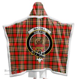 ScotsTee Shop Scottish MacGill Modern Clan Crest Tartan Sherpa Hooded Blanket Wearable Cuddle Throw Warm Cozy