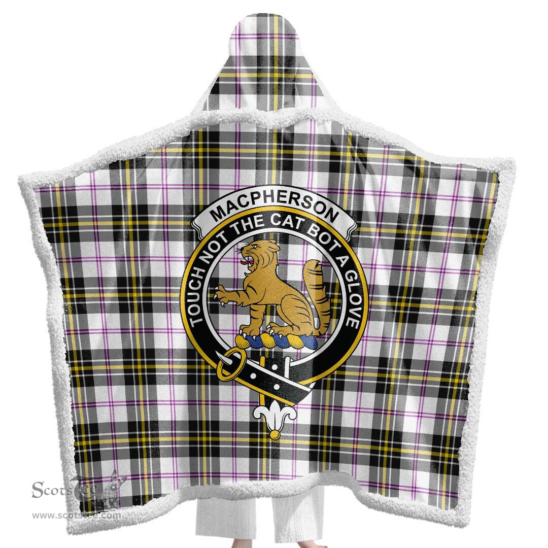 ScotsTee Shop Scottish MacPherson Dress Modern Clan Crest Tartan Sherpa Hooded Blanket Wearable Cuddle Throw Warm Cozy