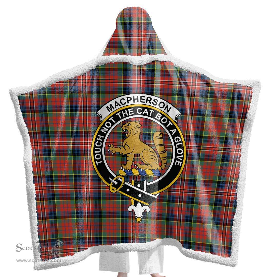 ScotsTee Shop Scottish MacPherson Ancient Clan Crest Tartan Sherpa Hooded Blanket Wearable Cuddle Throw Warm Cozy