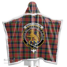 ScotsTee Shop Scottish MacPherson Ancient Clan Crest Tartan Sherpa Hooded Blanket Wearable Cuddle Throw Warm Cozy